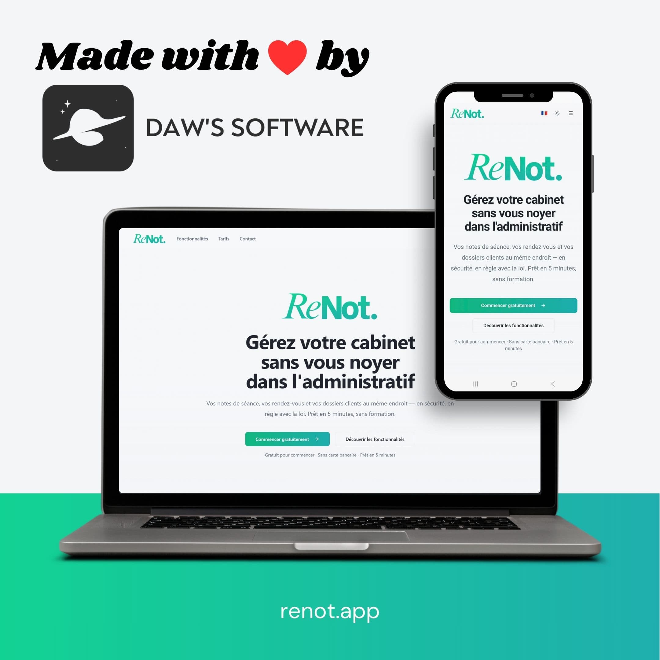ReNot App - Gestion de dossiers clients - Réalisation développée par Daw's Software